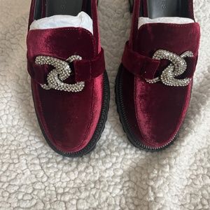 burgundy felt mules